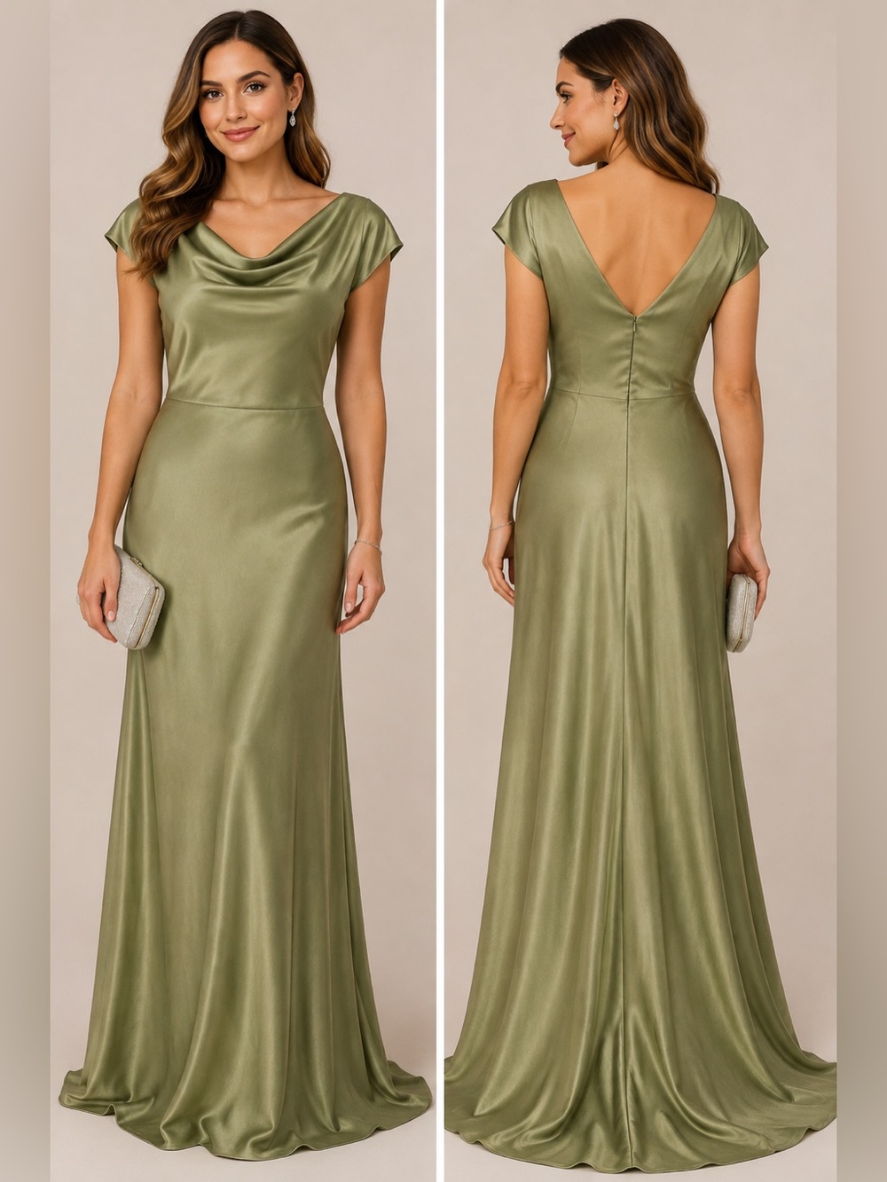 AW Bridal Sage Green Satin Bridesmaid Dress | Wedding Guest Formal Size 4